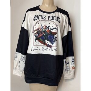 Hocus Pocus Womens XL Sweatshirt Top Sanderson Sisters Halloween Spooky Blk Whit
